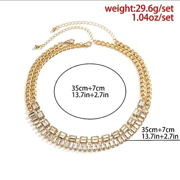 Gold Plated Diamond Baguette Multilayer Choker Necklace - Picture 8 of 8